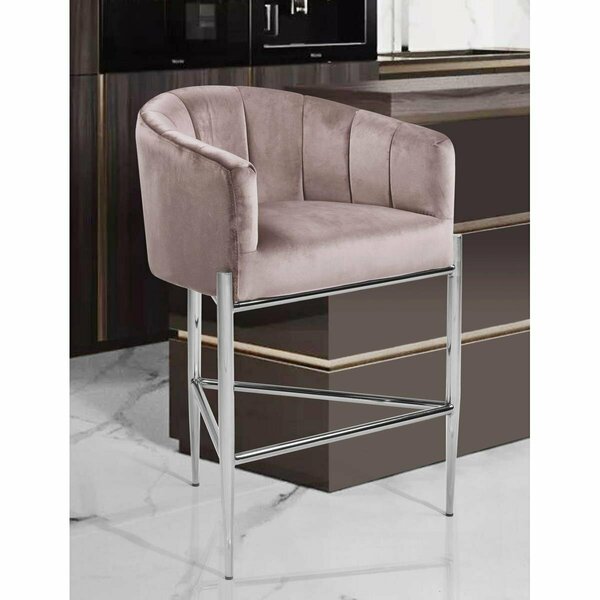 Chic Home Ivah Velvet Upholstered Shelter Arm Shell Design 3 Legged Chrome Metal Base Counter Stool, Blush FCS9612-US